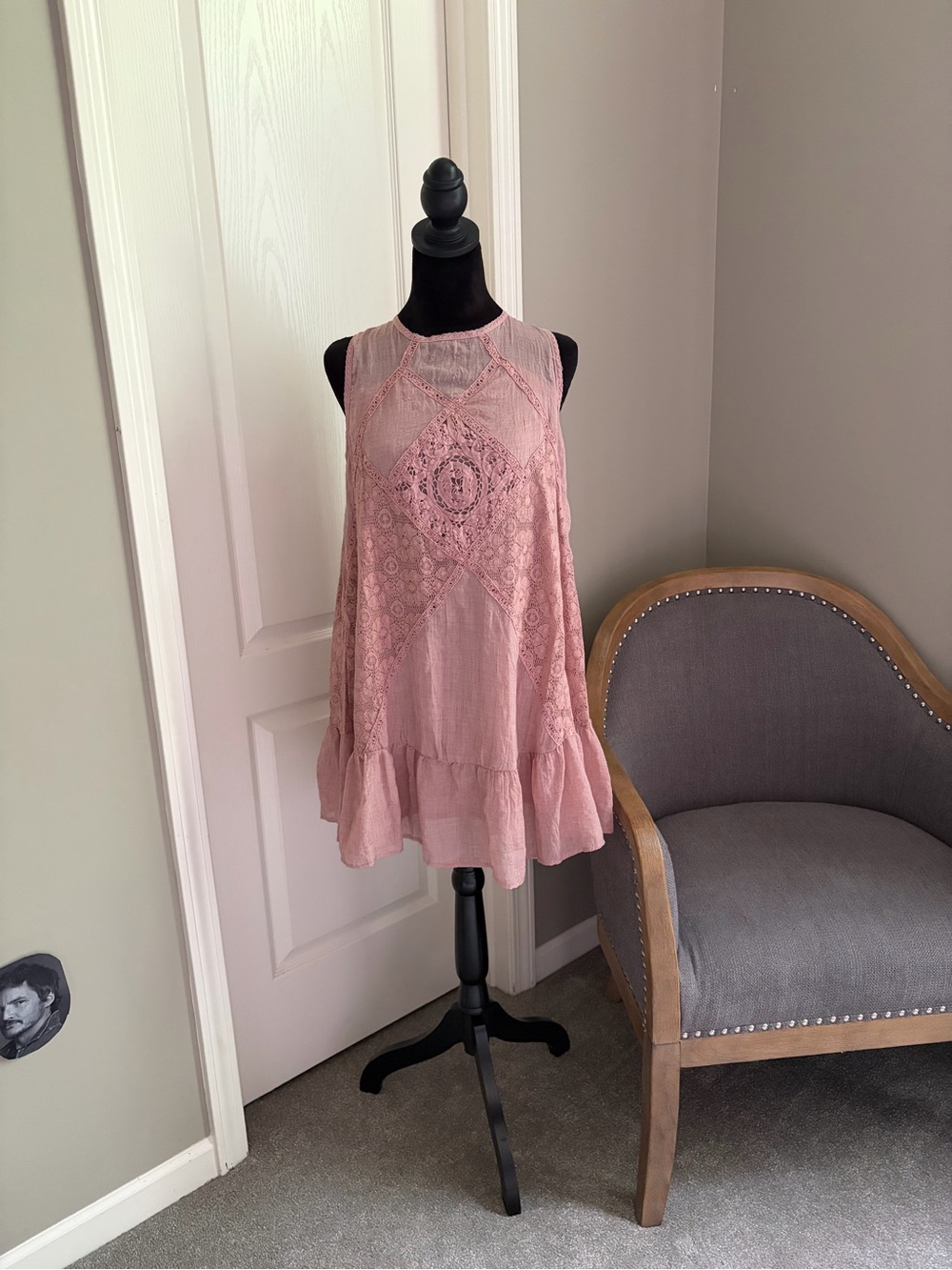 Umgee Dusty Pink Lace-Trim Mini Dress